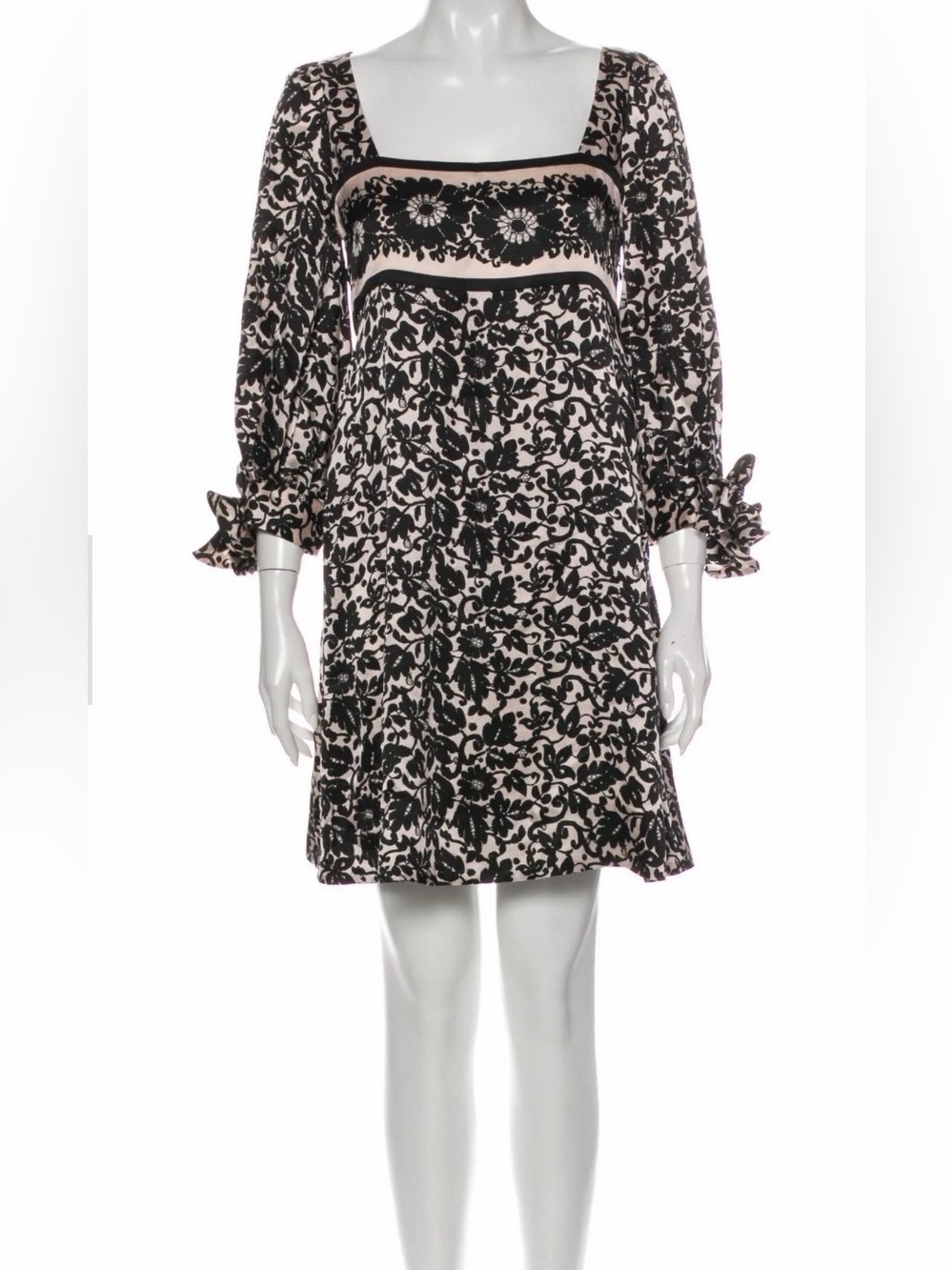 Diane Von Furstenburg womens dress sz 2 silk floral 3/4 sleeve square neck shift
